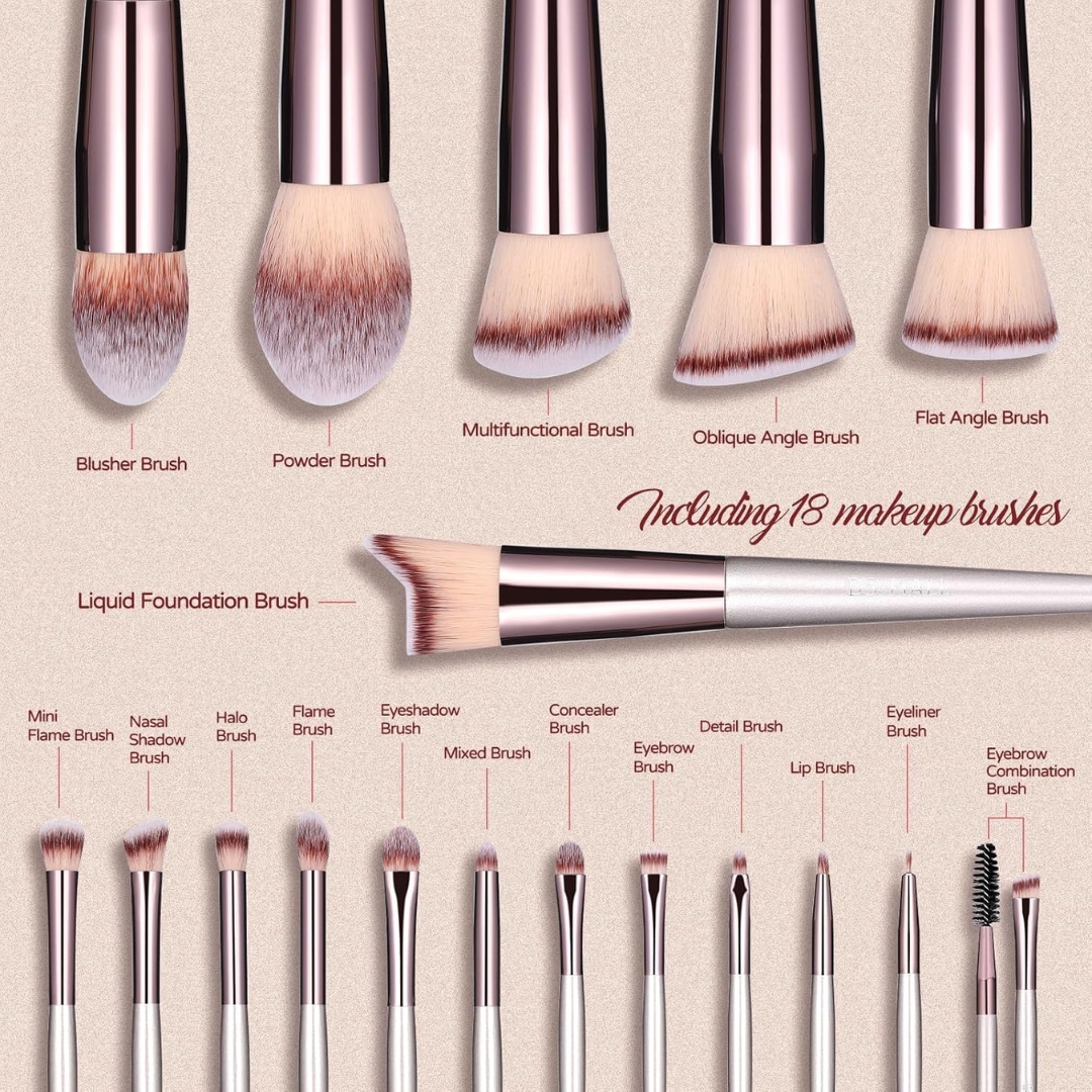 BS-MALL 18 Pcs Makeup Brush Set with Black Case – Premium Synthetic Makeup Brushes - Image 2