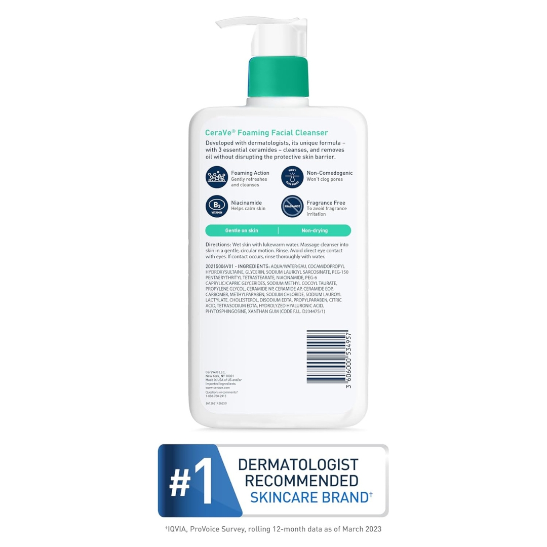 CeraVe Foaming Facial Cleanser 16oz | Fragrance-Free Face Wash for Oily Skin - Image 8