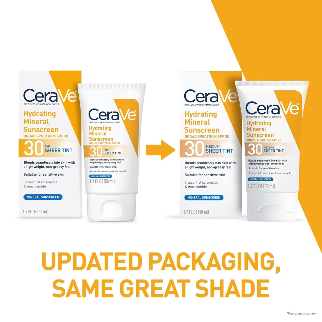 CeraVe Hydrating Mineral Sunscreen SPF 30 Medium Sheer Tint 1.7 oz | Exp 10/26 | Face & Body Sun Protection - Image 2