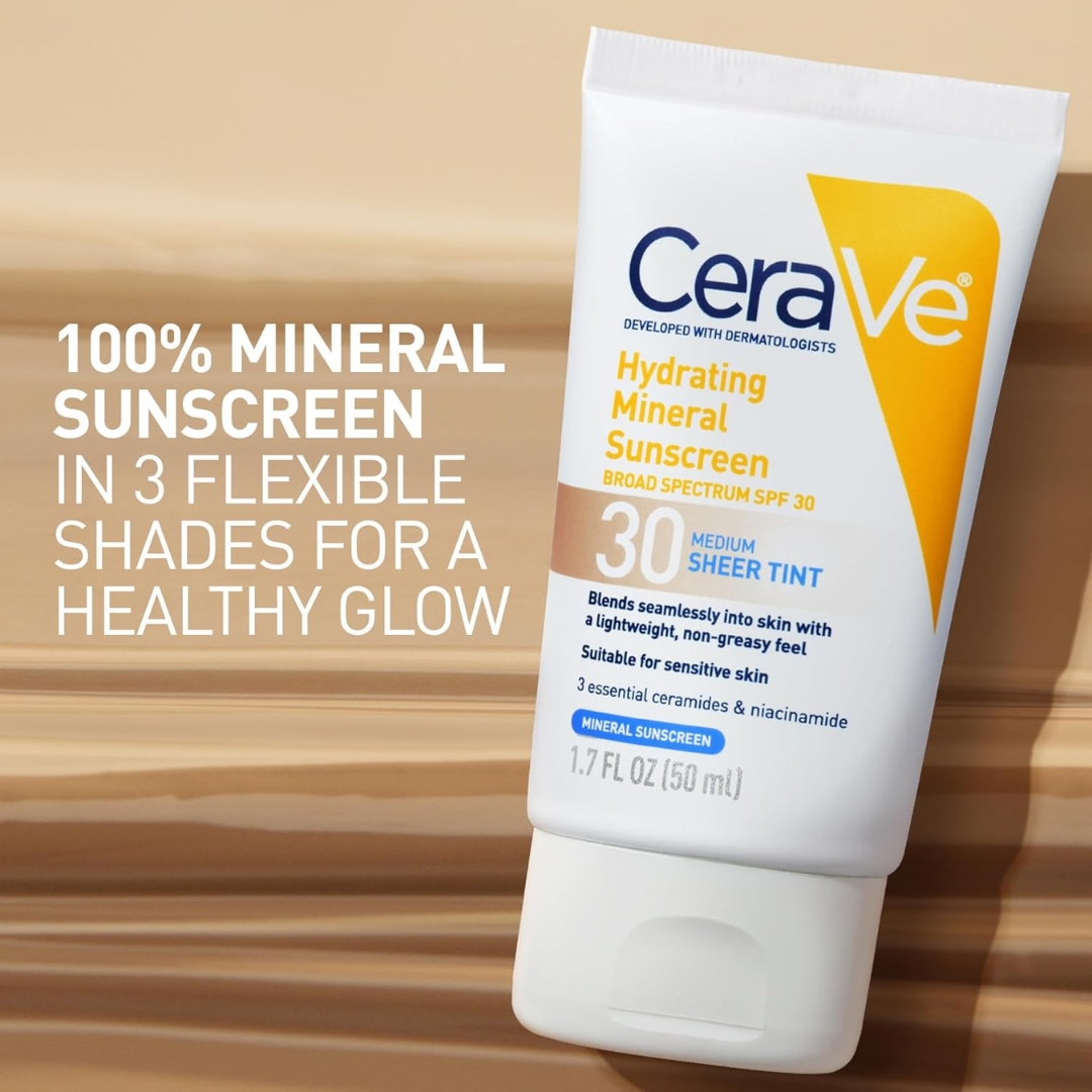 CeraVe Hydrating Mineral Sunscreen SPF 30 Medium Sheer Tint 1.7 oz | Exp 10/26 | Face & Body Sun Protection - Image 3