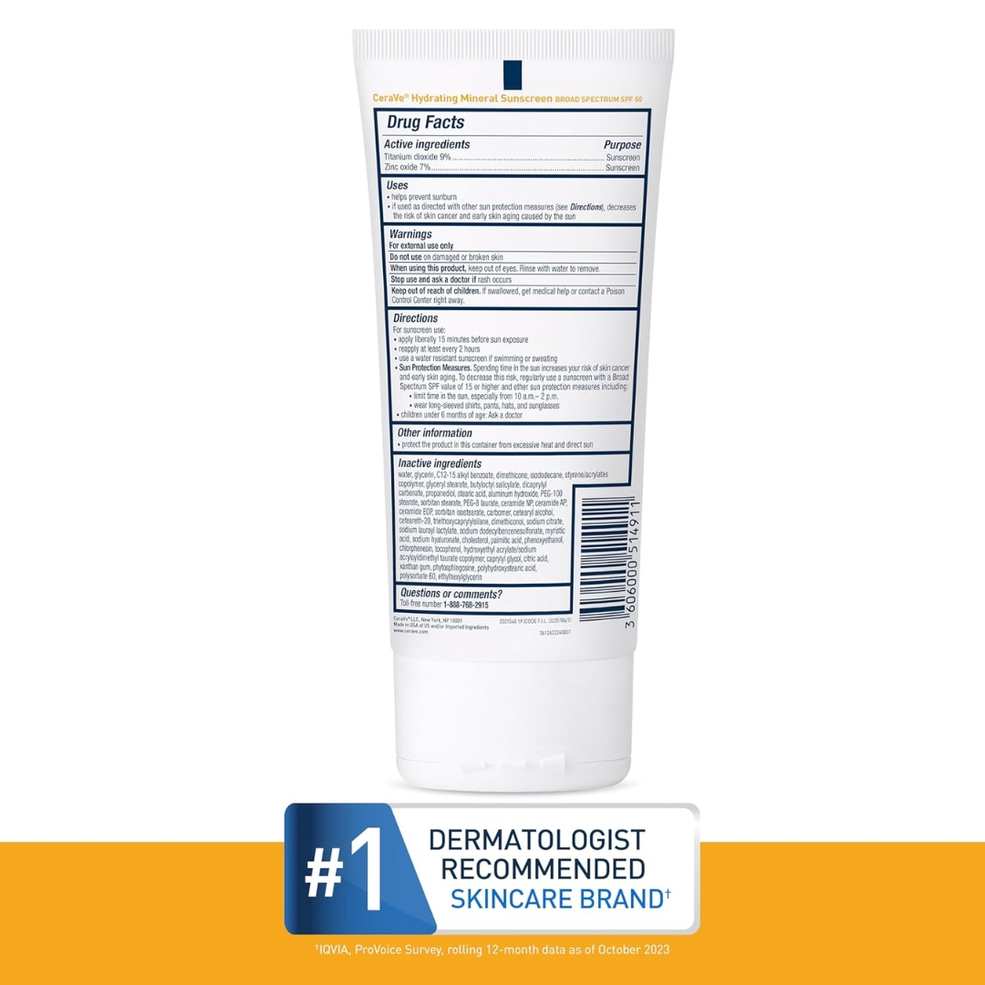 CeraVe Hydrating Body Mineral Sunscreen Lotion SPF 50 | 5 fl oz | New Exp 2027Shop CeraVe Hydrating Body Mineral Sunscreen Lotion SPF 50 (5 fl oz) – Broad Spectrum, Fragrance-Free, for Sensitive Skin. Provides UVA/UVB protection with essential ceramides. Fresh stock, expiry 2027. Free shipping! - Image 6