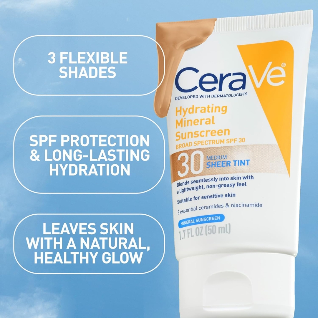 CeraVe Hydrating Mineral Sunscreen SPF 30 Medium Sheer Tint 1.7 oz | Exp 10/26 | Face & Body Sun Protection - Image 6